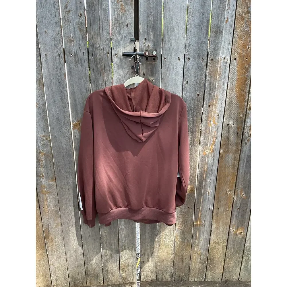 Romwe Brown Front Zipper Skeleton Hoodie  Sz Sm